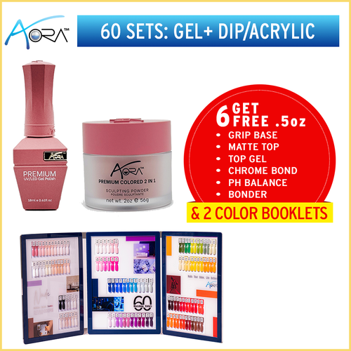 Aora 2in1 Gel + Dip_Acrylic #01 - #60 = 60 colors x $22.50, Free Gifts