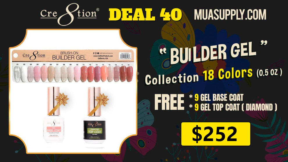 Deal 40 by Creation: BUILDER GEL Collection 18 Colors (0.5oz) FREE - 9 Gel Base coat and 9 Gel Top coat (diamond)