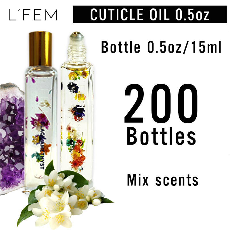 L'Fem Cuticle Oil Bottle 0.5oz/15ml Black Amethyst/Jasmine. ( 200 Bottles Mix scents )