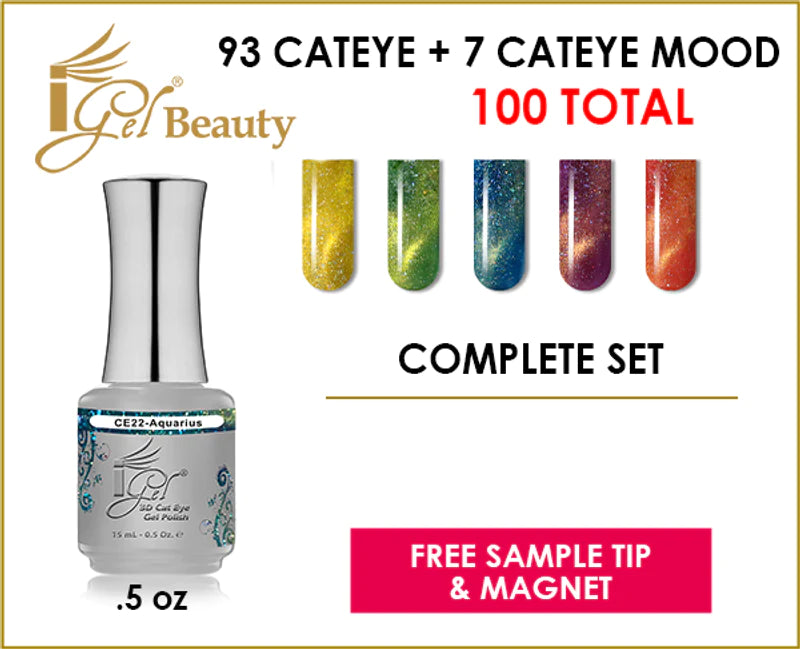 iGel 3D Mood Cat Eye Gel Polish - 100 Colors (#CE01-#MCE07) + 1 SAMPLE TIP & 1 MAGNET ($3.95 each)