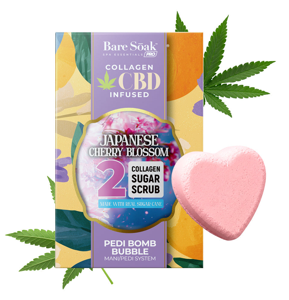 Bare Soak Collagen CBD Infused Pedi Bomb • 4 Steps Kit - Japanese Cherry Blossom