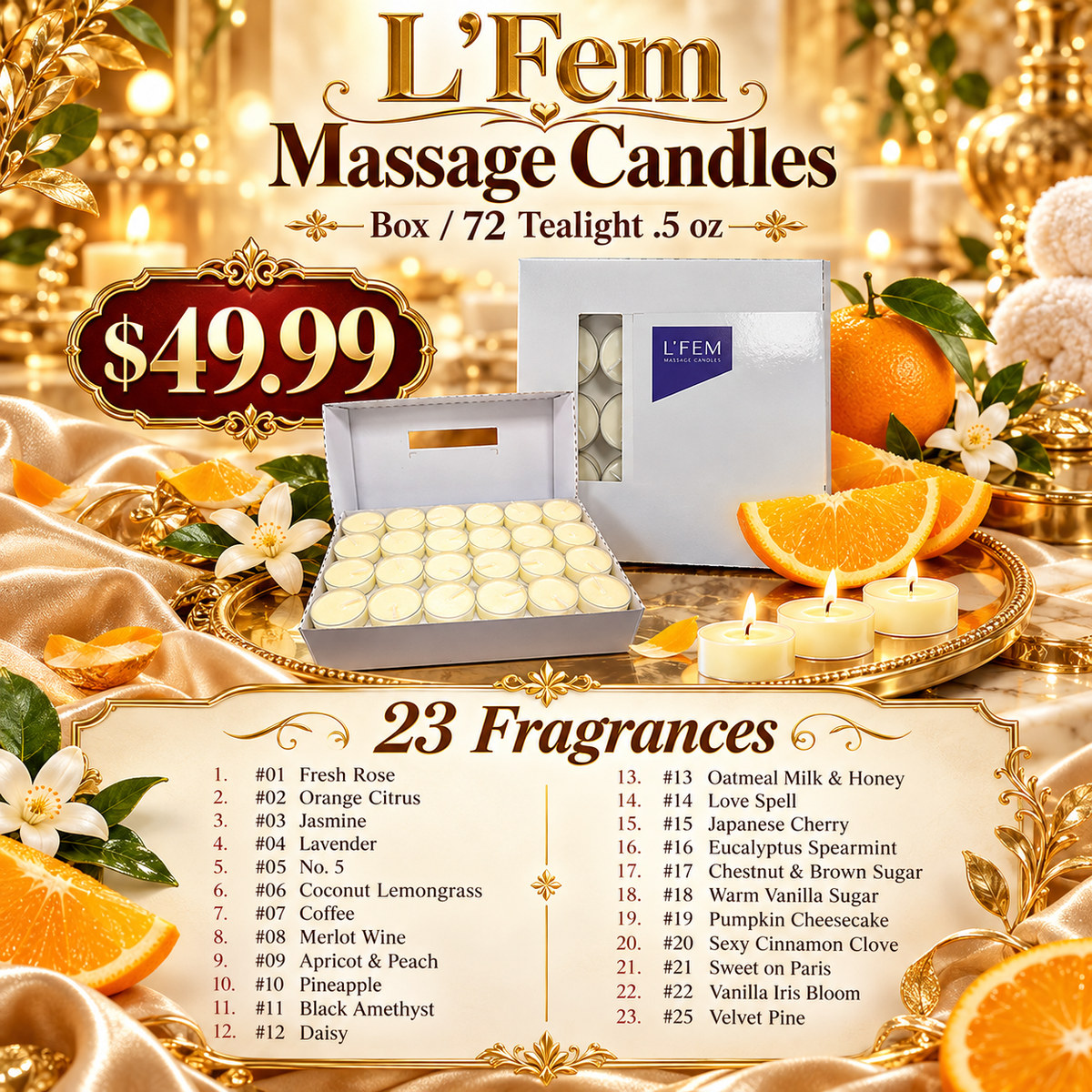 L'Fem Massage Candle Tealight .5oz. Box/72pcs - Pick Your Scent