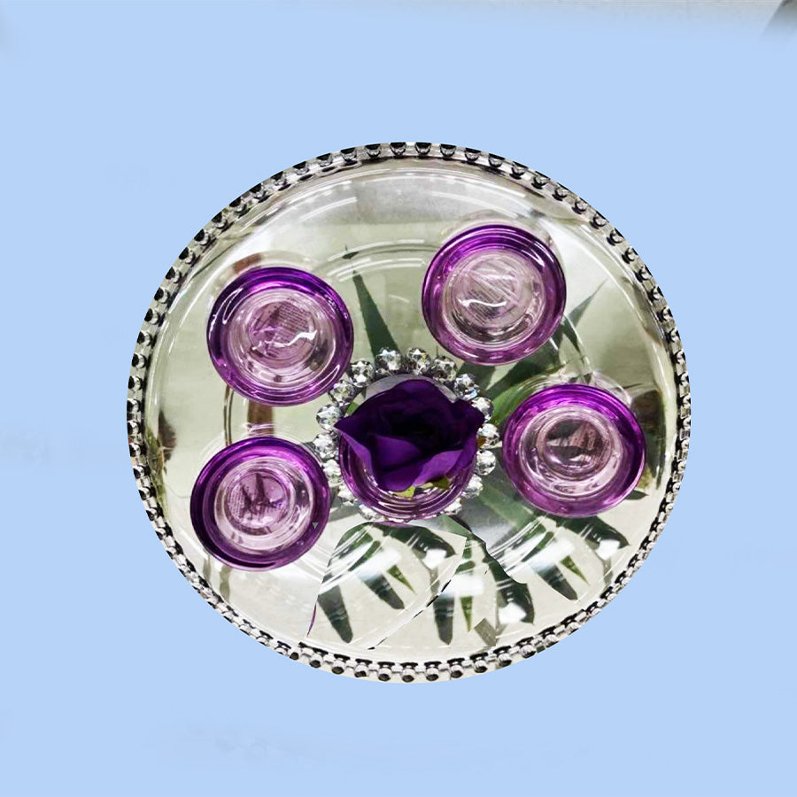 Mademoiselle Clear Plate + 4 cup holder - Lavender