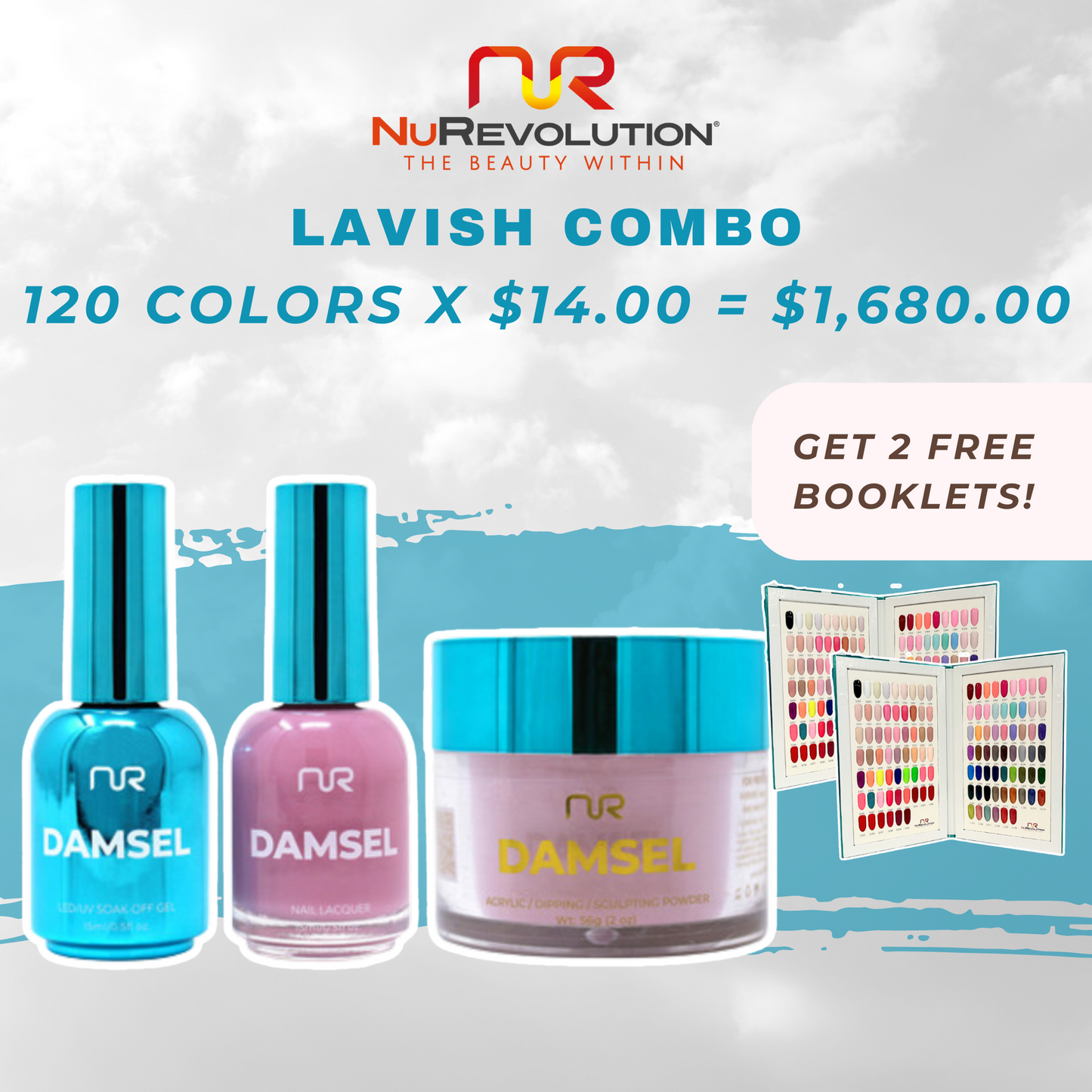 NUREVOLUTION Lavish Collection: 120 colors Combo Trio - free 2 color books