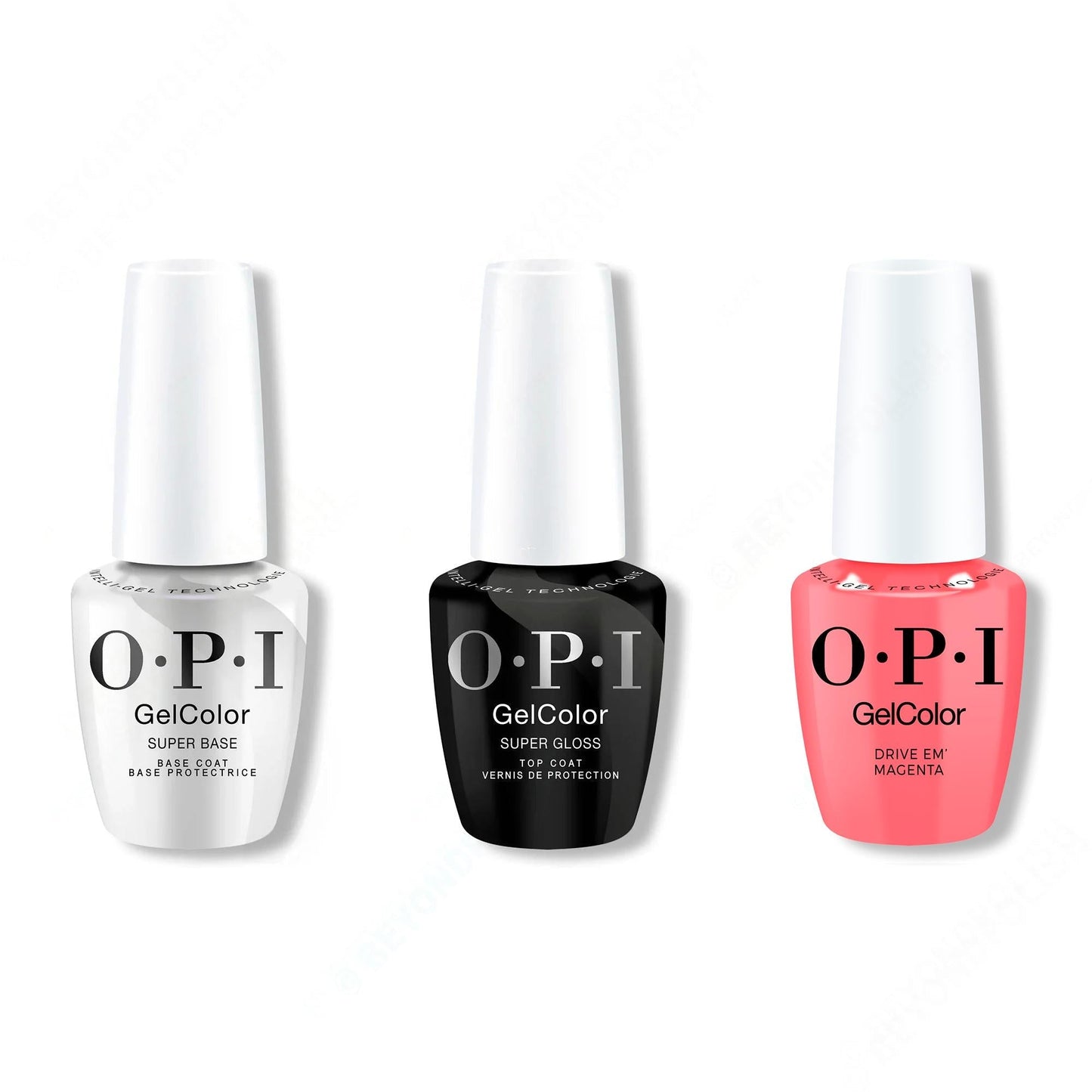 OPI GelColor Intelli-Gel Combo - Super Base Coat, Super Gloss Top Coat & Drive ‘Em Magenta