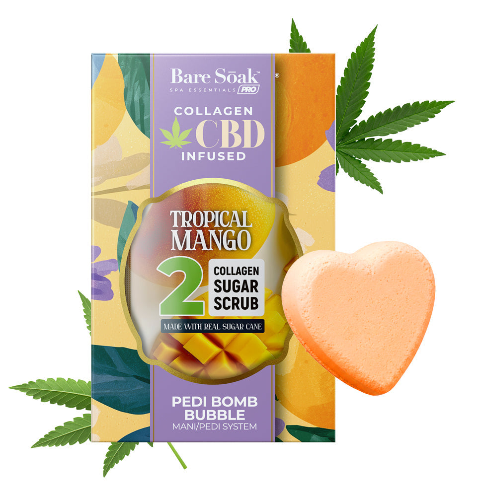 Bare Soak Collagen CBD Infused Pedi Bomb • 4 Steps Kit - Tropical Mango