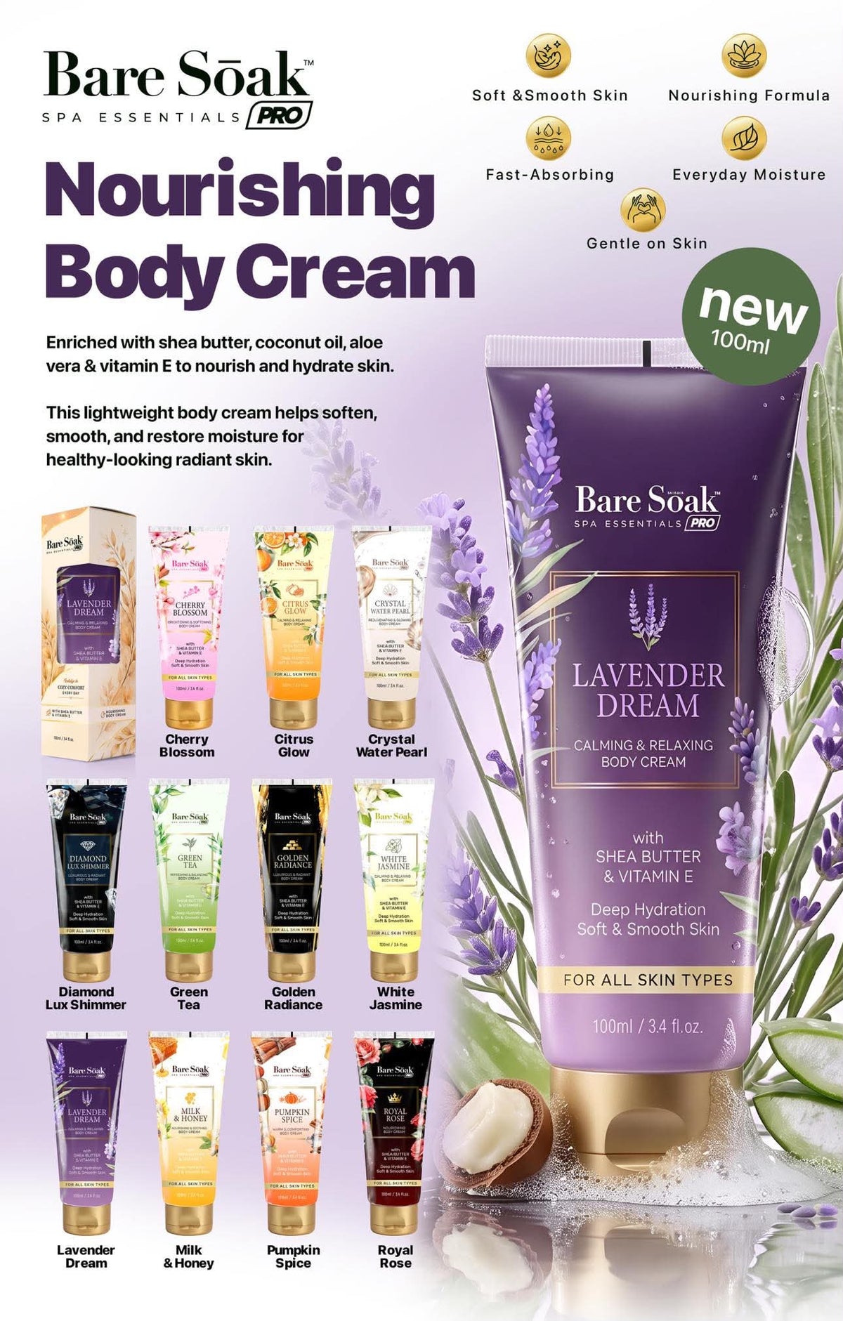 Bare Soak Nourishing Body Cream 50 packs (DOTW) $50 Free Shipping
