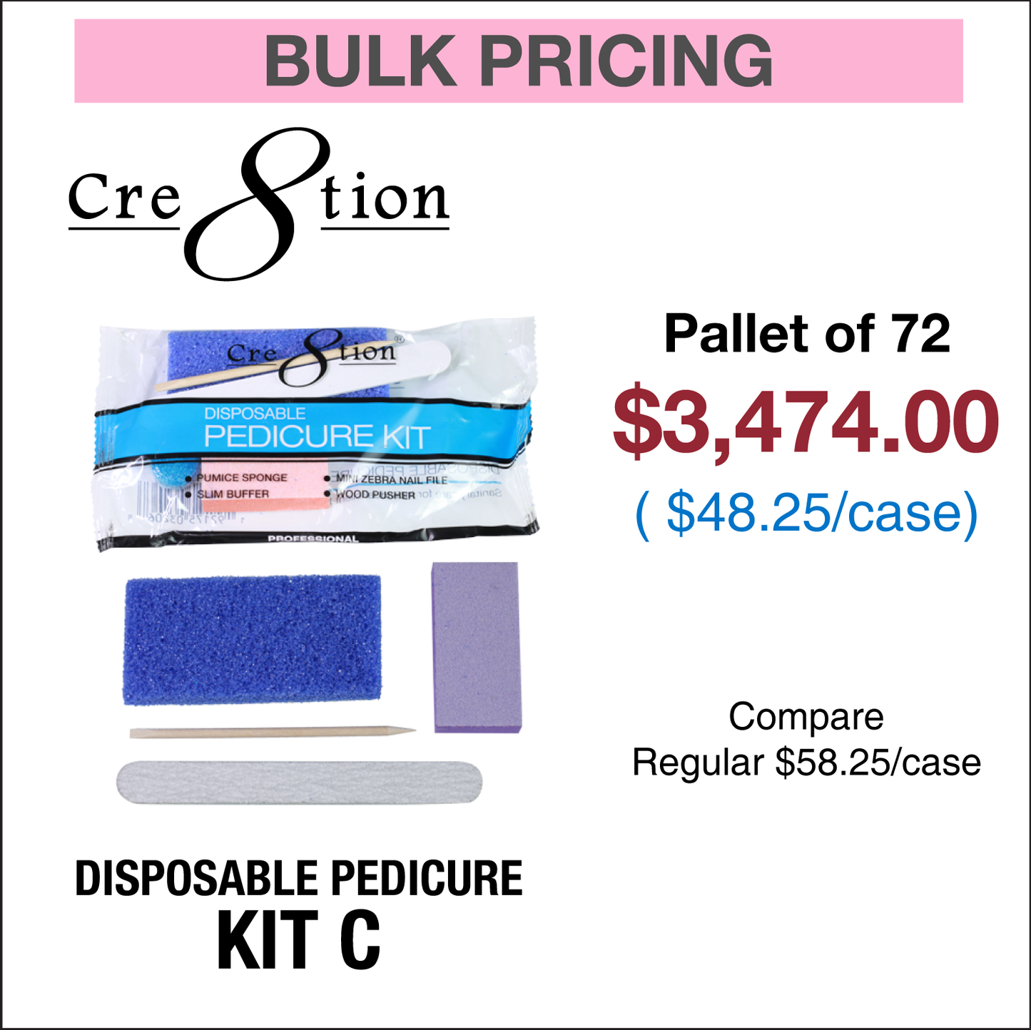Creation Disposable Kit C Pedicure - Pallet of 72 cases , case/200 kits