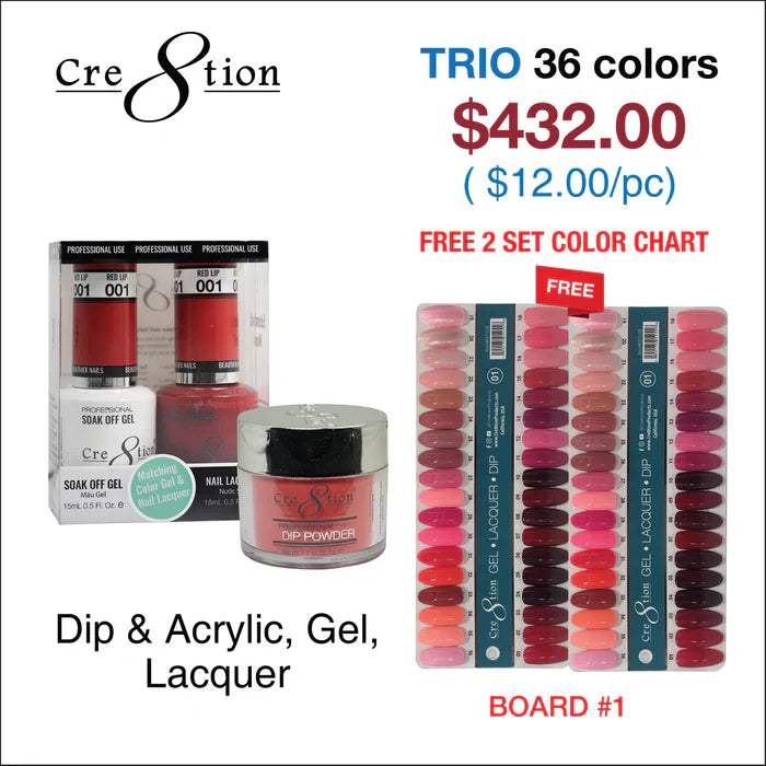 Cre8tion Matching Color - 36 colors Board 1 #01-#36 w/ 2 Color Chart Trio