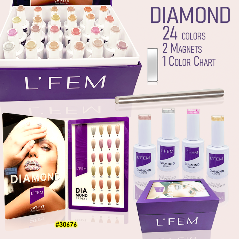 L'Fem Diamond Cat Eye Gel Kit - 24 colors, 2Magnet, 1 Sample Tip