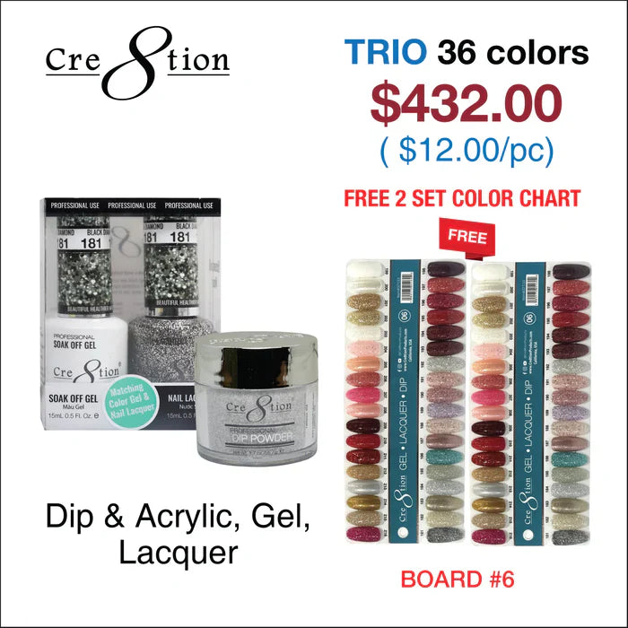 Cre8tion Matching Color - 36 colors Board 6 #181-#216 w/ 2 Color Chart Trio