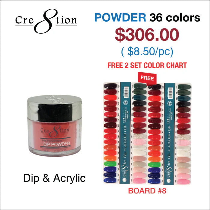 Cre8tion Matching Color - 36 colors Board 8 #253-#288 w/ 2 Color Chart Powder