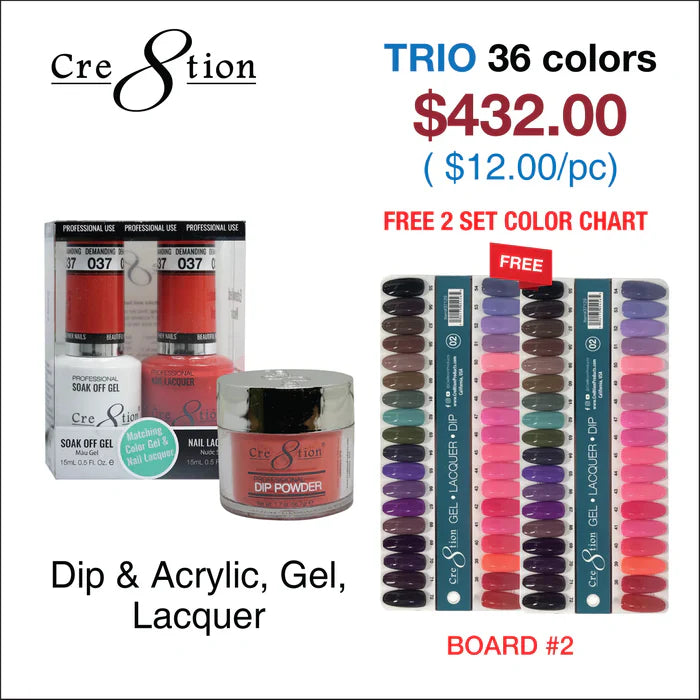 Cre8tion Matching Color - 36 colors Board 2 #37-#72 w/ 2 Color Chart Trio