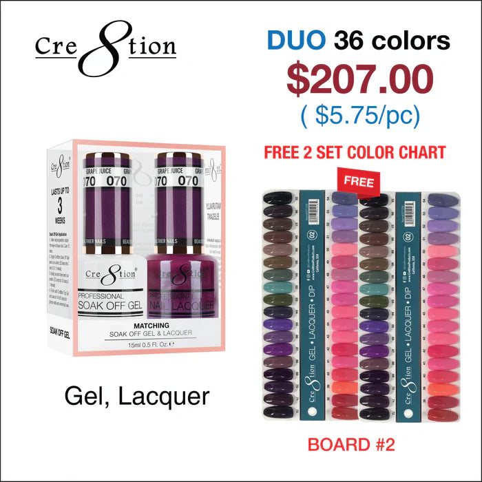 Cre8tion Matching Color - 36 colors Board 2 #37-#72 w/ 2 Color Chart Duo