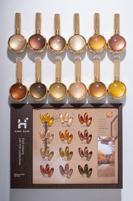 Cat Eye Fall Collection - 12 Colors Gel Polish Set with Display | Magnetic Effect + Base & Top