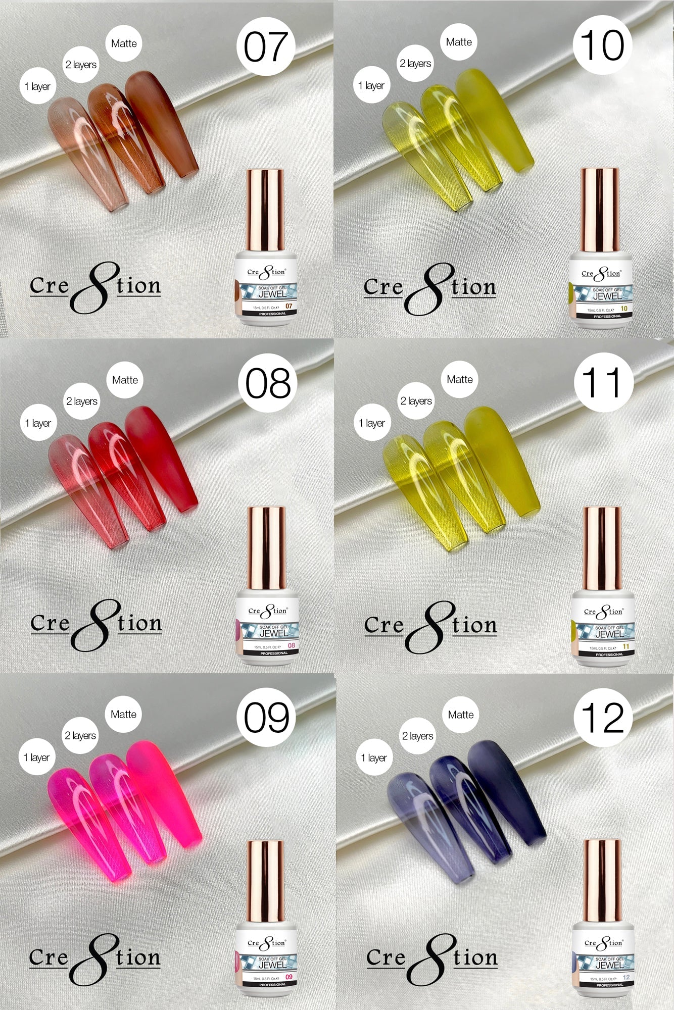 Creation Jewel Collection Gel 0.5oz - Full Set 42 colors w/ 3 Top Diamond 0.5oz & 1 Color Chart