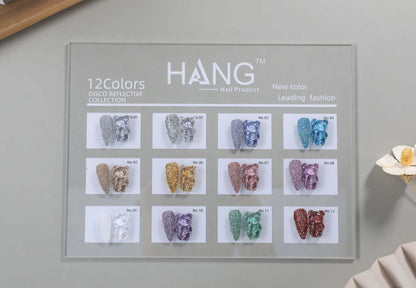 12-Color Disco Glitter Laser Effect Chrome Powder Set + Free Display