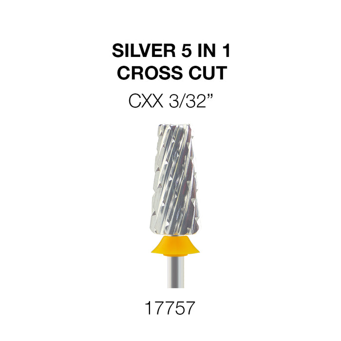 Cre8tion Silver 5 in 1 Nail Filing Bit - 3/32" Cross Cut