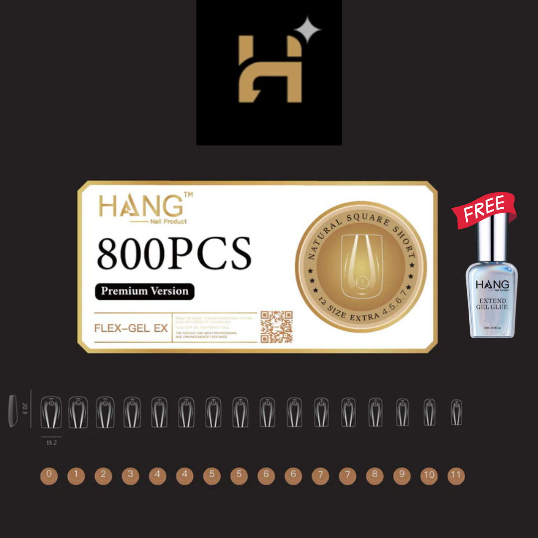 Hang Premium Flex-Gel X Natural Square ( XSâ€“XL ) / Free 1 Hang Extend On Gel 0.5oz
