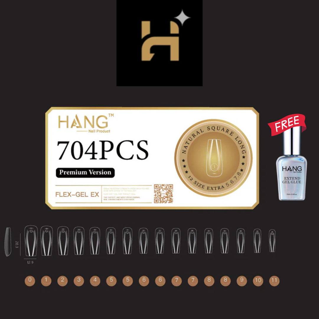 Hang Premium Flex-Gel X Natural Square ( XSâ€“XL ) / Free 1 Hang Extend On Gel 0.5oz