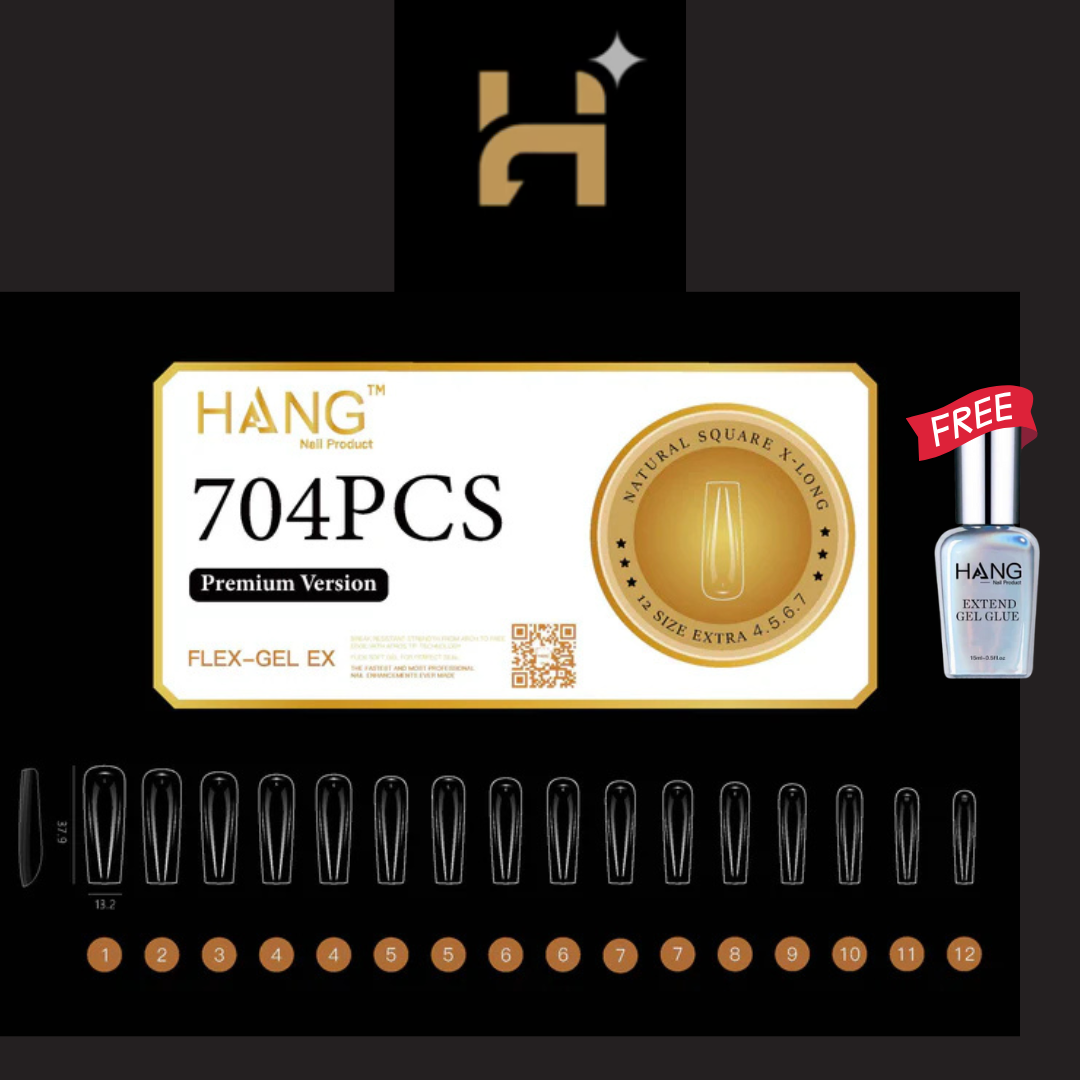Hang Premium Flex-Gel X Natural Square ( XSâ€“XL ) / Free 1 Hang Extend On Gel 0.5oz