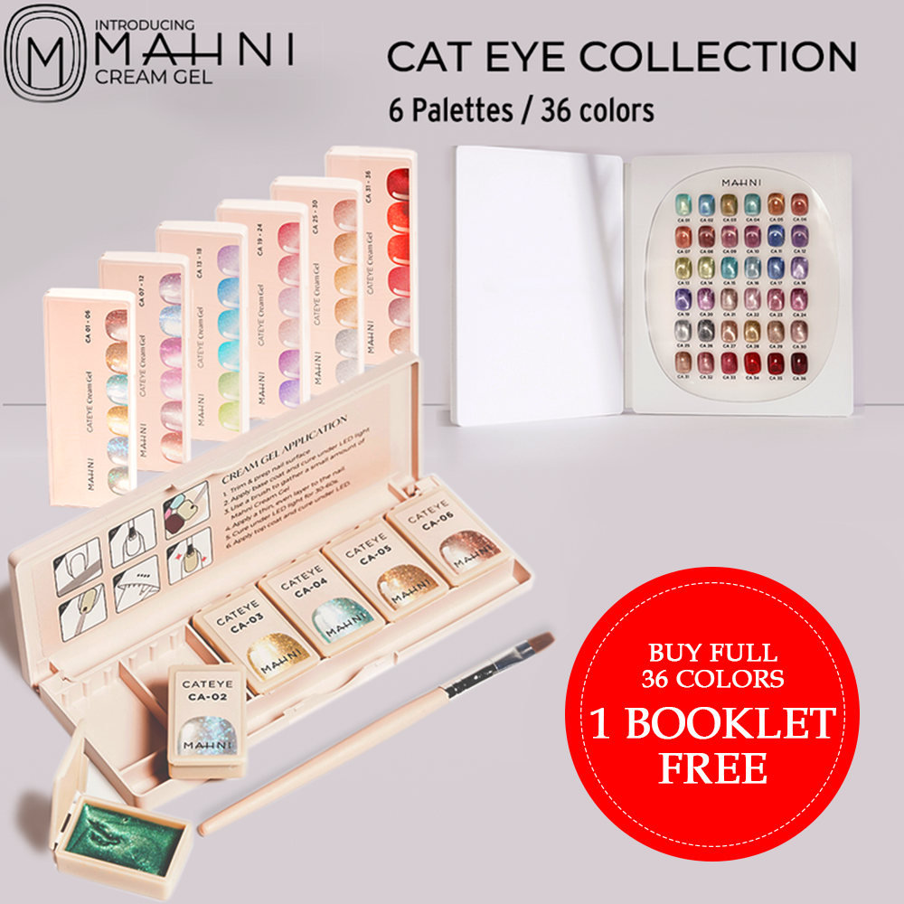 Mahni Cream Gel Glitter/Cat Eye 6 Palettes/36 colors: #01-36, Free 1 Book (value $25)