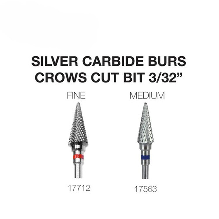 Cre8tion Silver Carbide Burs For Nails - Crows Cut Bit 3/32"