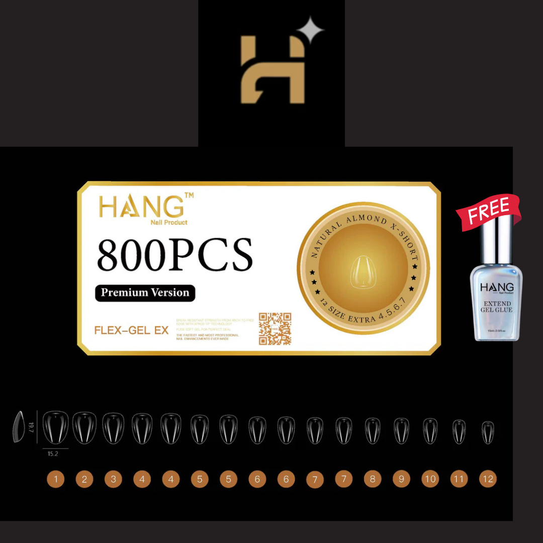 Hang Premium Flex-Gel X Natural Almond ( XS â€“ XL ) / Free 1 Hang Extend On Gel 0.5oz