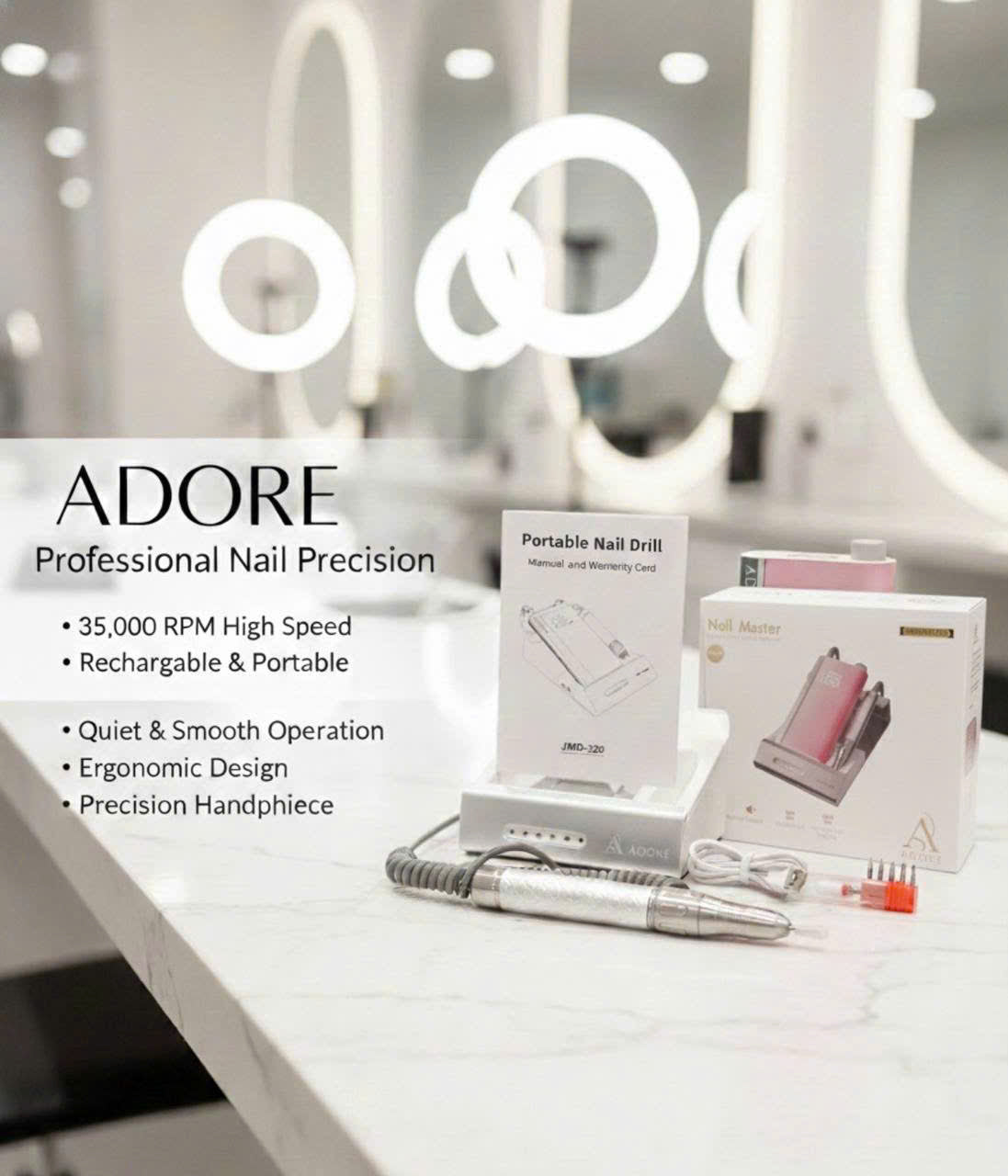 ADORE Professional Nail Drill | 35,000 RPM Brushless E-File for Salon & Home
