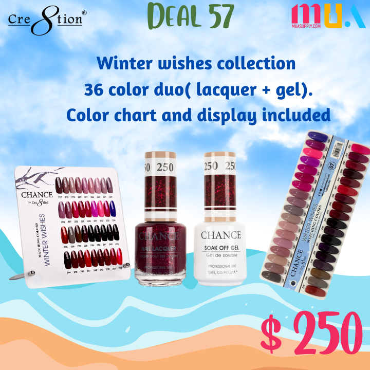 Deal 57 Chance by Creation: Winter wishes collection  36 color duo( lacquer + gel). Color chart and display included