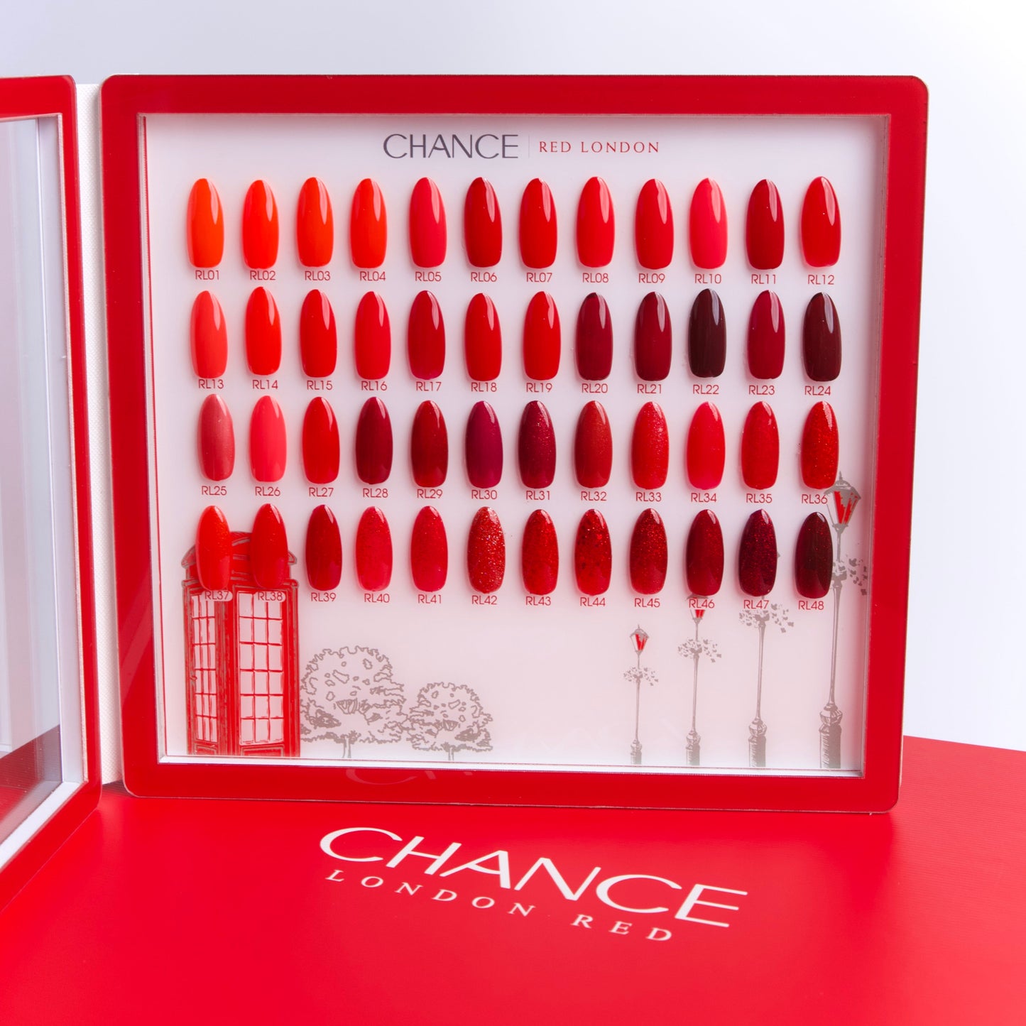 Chance Red London Collection - 48 TPO & HEMA FREE Gel Colors w/ 2 Color displays  (free 12 base, 12 top gel)