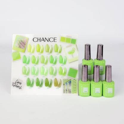Chance Lime Splash Collection 0.5oz - 18 Colors w/ 1 Counter Display, 3 Chance No Wipe Top Coat 0.5oz & 1 Cre8tion Crystal Chrome Nail Art