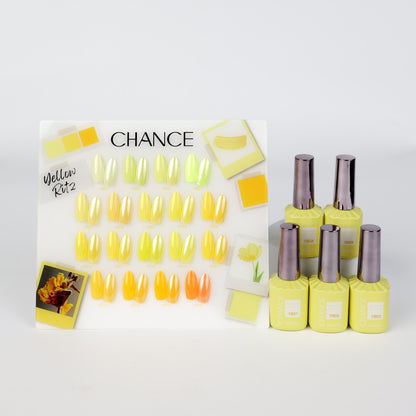Chance Yellow Ritz Collection 0.5oz - 18 Colors w/ 1 Counter Display, 3 Chance No Wipe Top Coat 0.5oz & 1 Cre8tion Crystal Chrome Nail Art