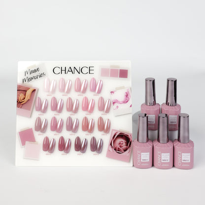 Chance Mauve Memories Collection 0.5oz - 18 Colors w/ 1 Counter Display, 3 Chance No Wipe Top Coat 0.5oz & 1 Cre8tion Crystal Chrome Nail Art