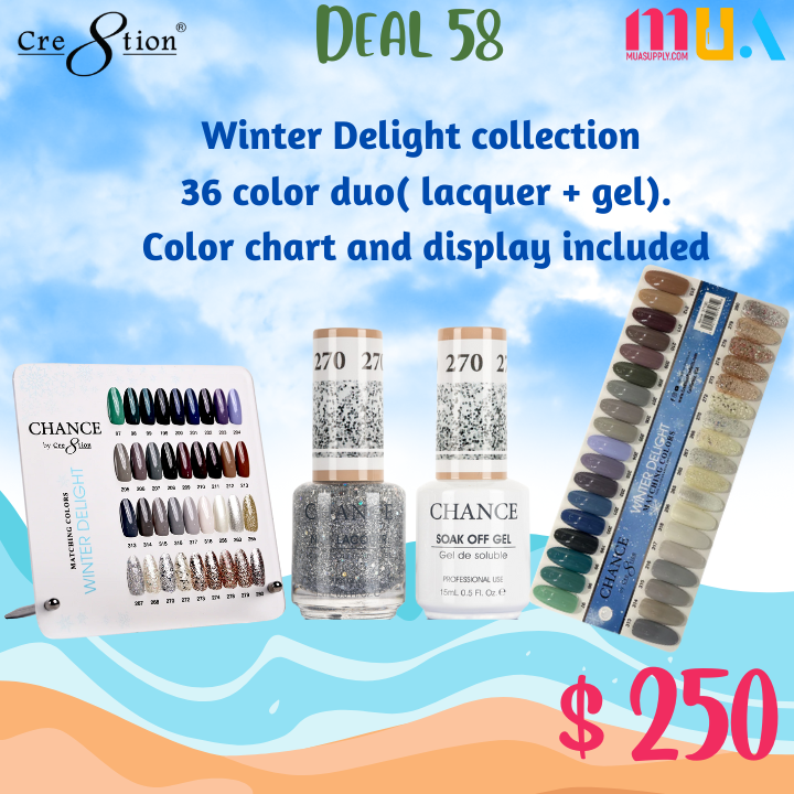 Deal 58 Chance by Creation: Winter Delight collection  36 color duo( lacquer + gel). Color chart and display included