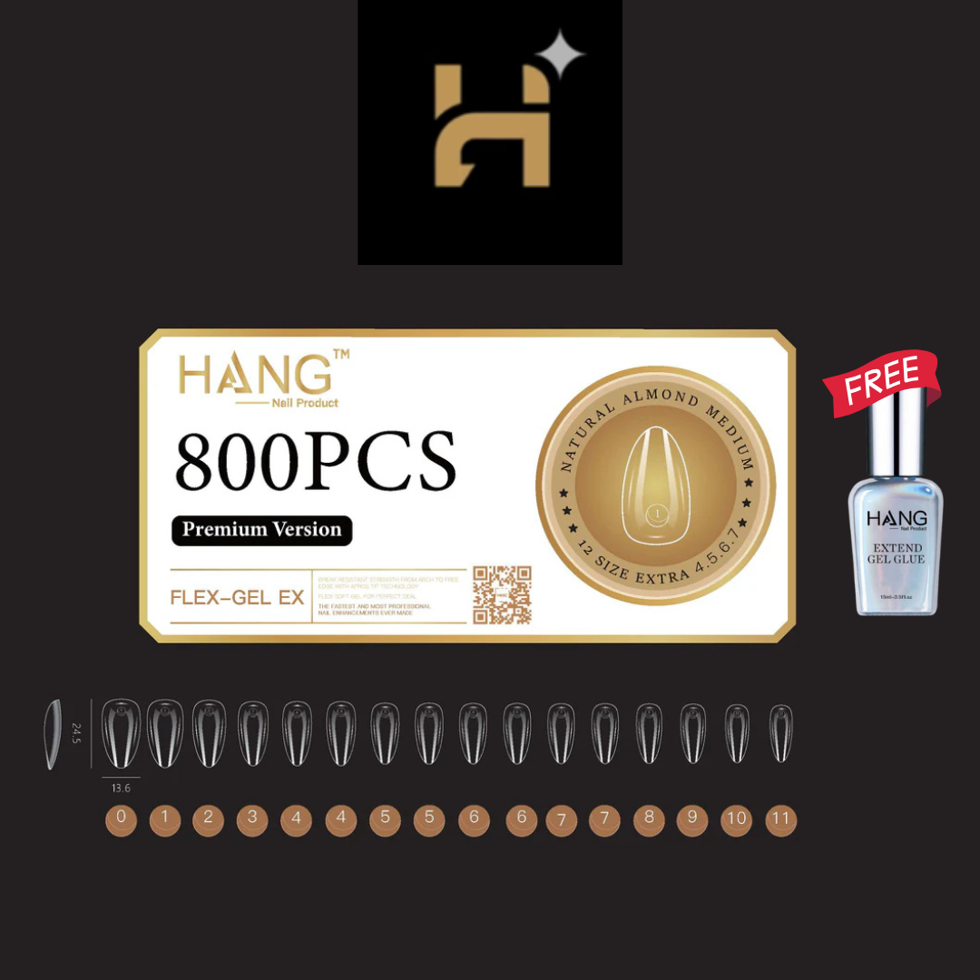Hang Premium Flex-Gel X Natural Almond ( XS â€“ XL ) / Free 1 Hang Extend On Gel 0.5oz