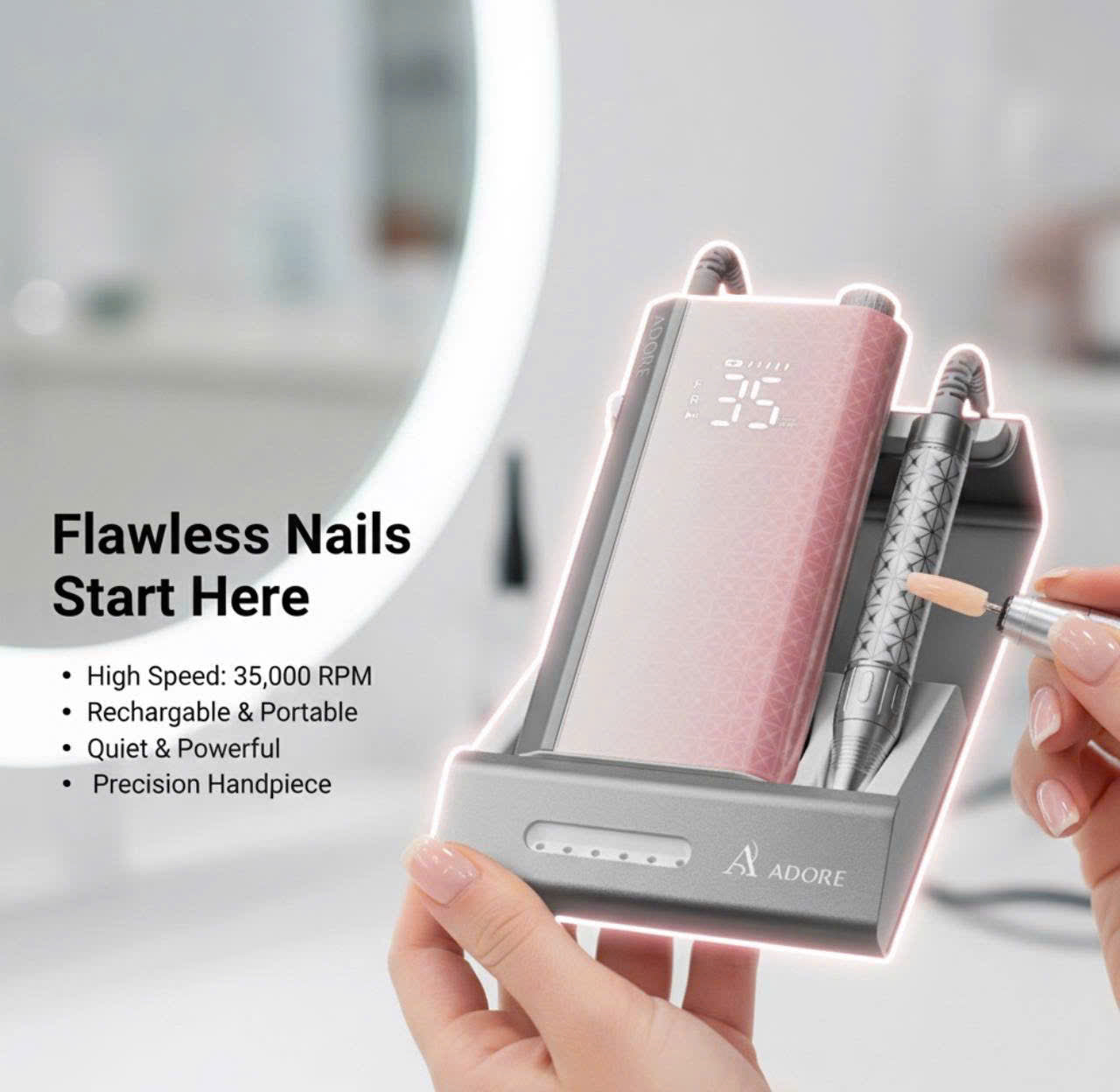 ADORE Professional Nail Drill | 35,000 RPM Brushless E-File for Salon & Home