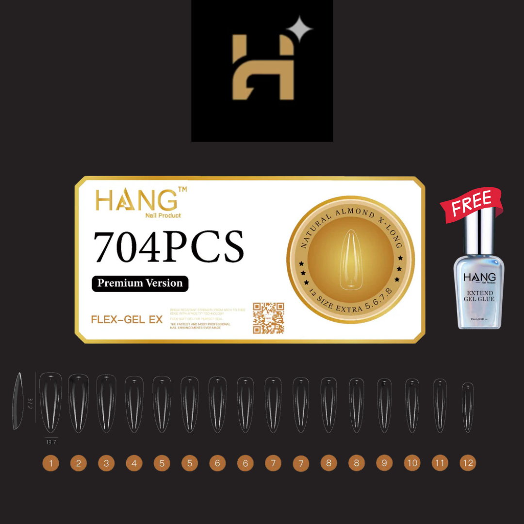 Hang Premium Flex-Gel X Natural Almond ( XS â€“ XL ) / Free 1 Hang Extend On Gel 0.5oz