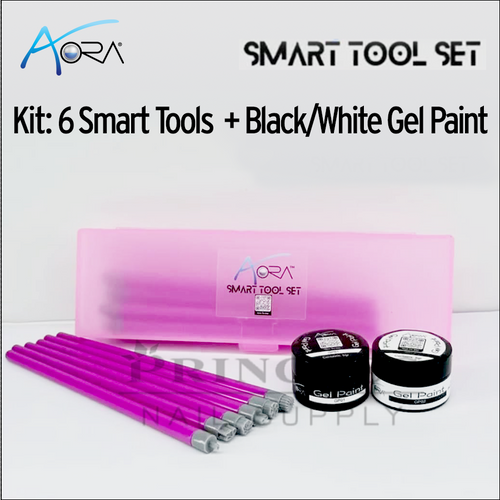 Aora Kit/8pcs - Stamp Art Tool (6 design) + Black/White Gel Paint