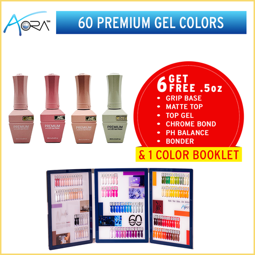 Aora Premium Gel .6oz #01 - #60 = 60 colors x $9, Free Gifts