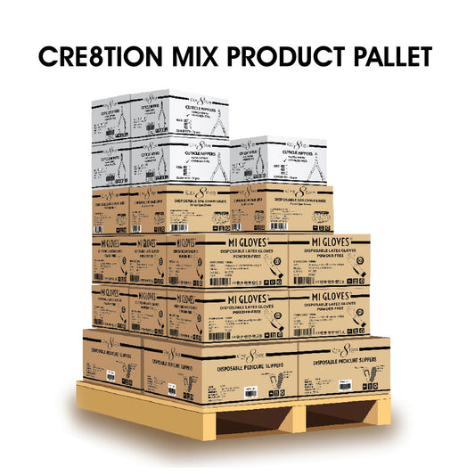 Cre8tion Mix Product Pallet: 30 case Blue Liner, 20 case Pedicure Kit A, 20 case Paraffin Wax