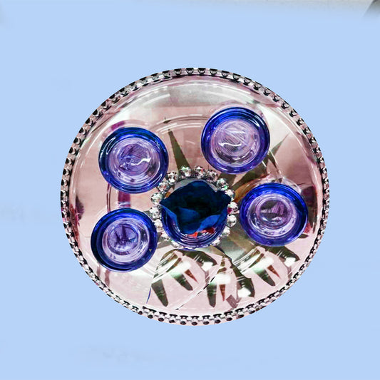 Mademoiselle Clear Plate + 4 cup holder - Blue