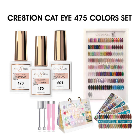Cre8tion Cat Eye Gel 0.5oz - Full Set 475 Colors w/ 2 Round Magnet, 2 Magnet Duo, 1 Color Chart, 1 Calendar Display & 1 Color Book