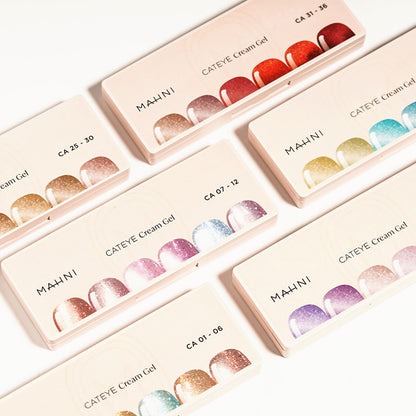 Mahni Cream Gel Glitter/Cat Eye 6 Palettes/36 colors: #01-36, Free 1 Book (value $25)