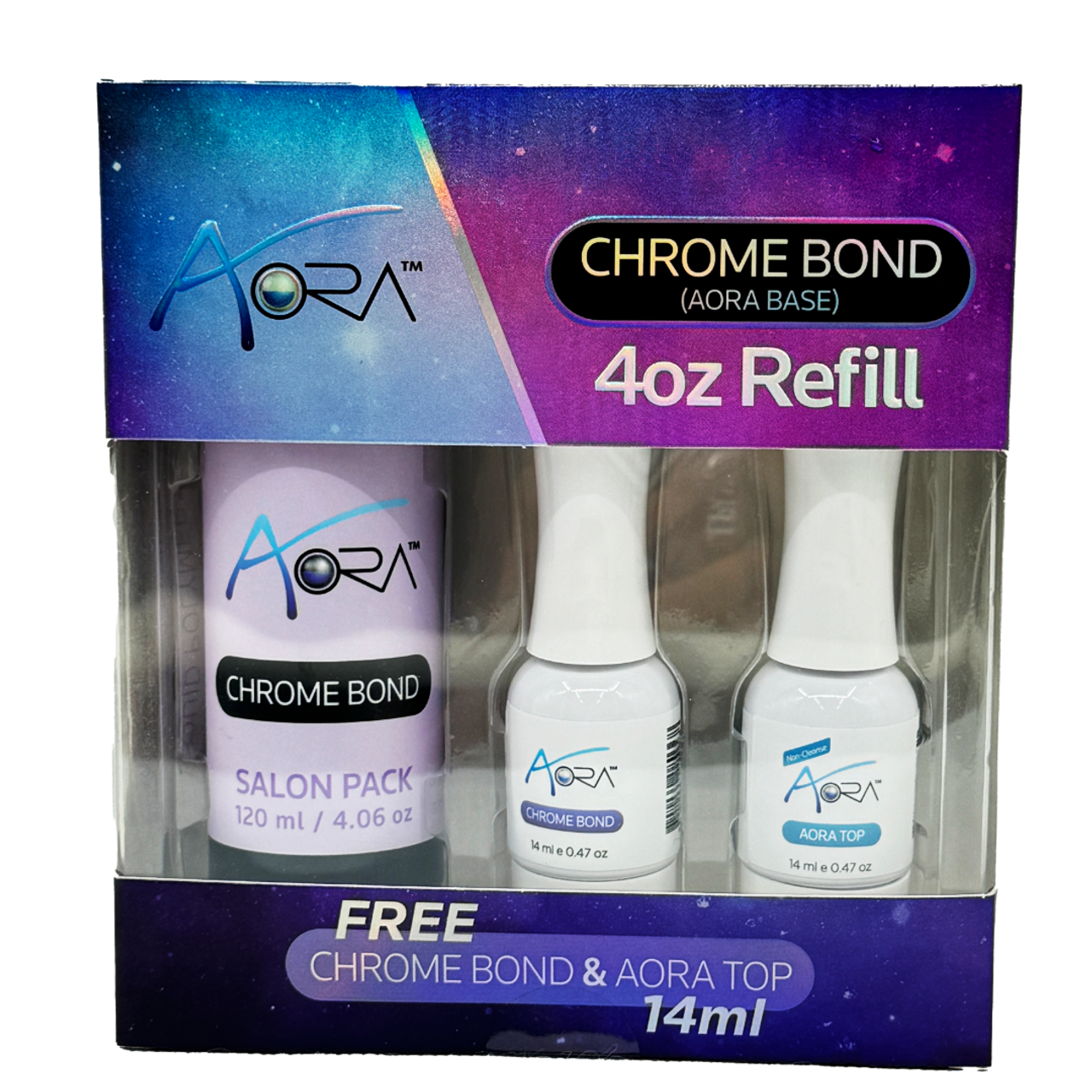 Aora Refiil Kit 4oz Chrome Bond, 2 Free .5oz ChromeBond/Top