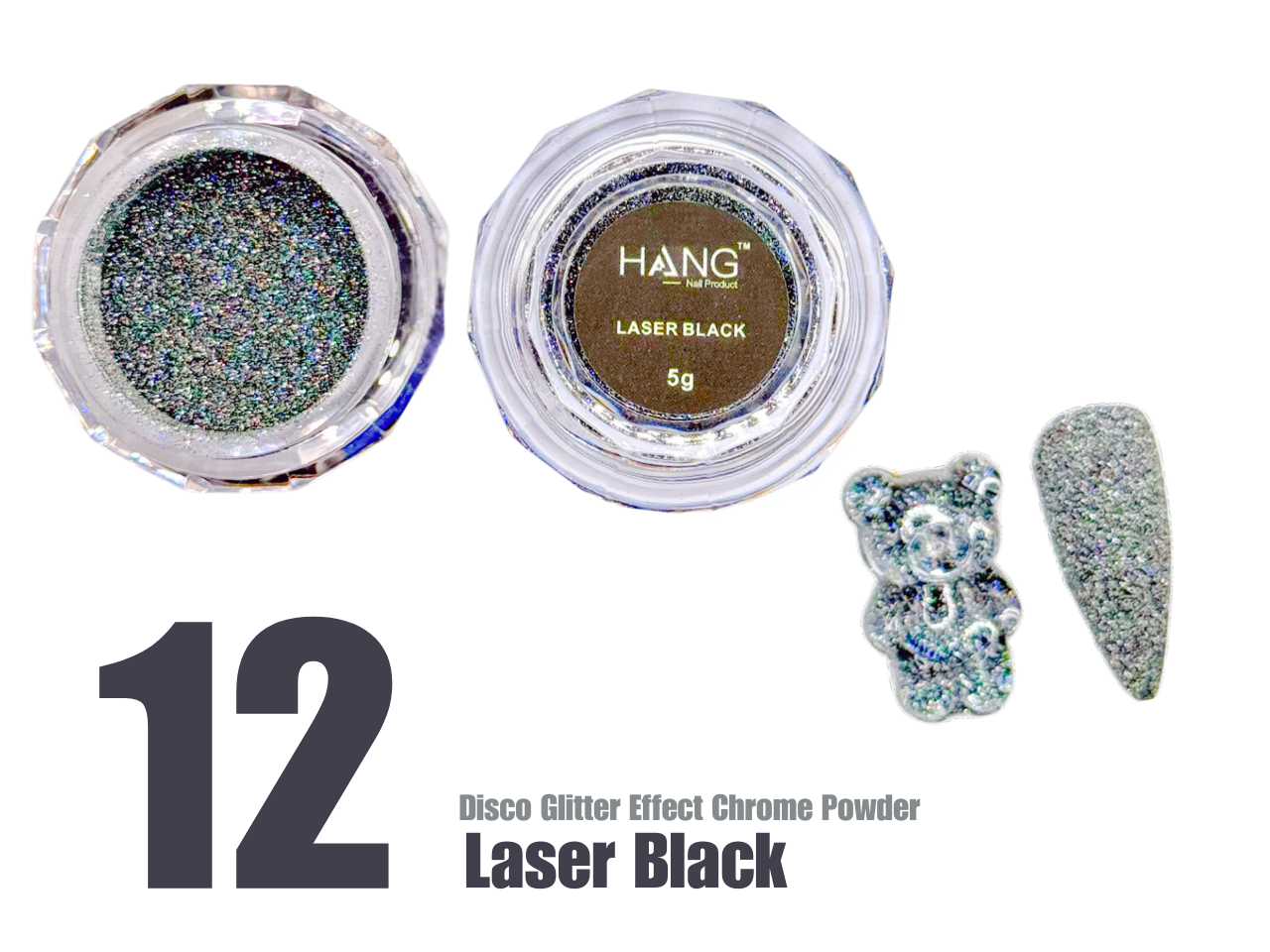 12-Color Disco Glitter Laser Effect Chrome Powder Set + Free Display