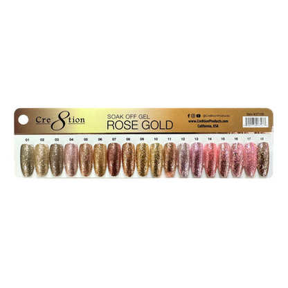 Creation Rose Gold Gel 0.5oz - Full Set 18 colors w/ 3 Top Diamond 0.5oz & 1 Color Chart