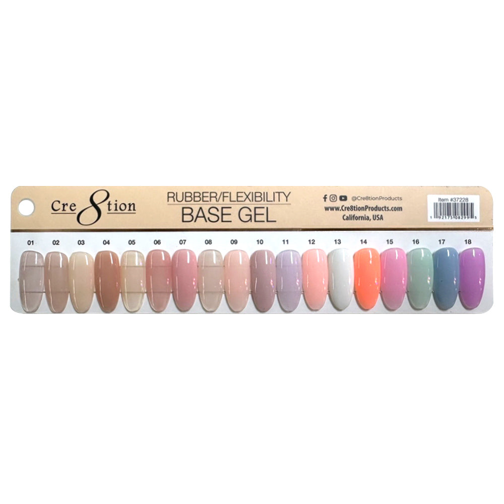 Creation Rubber/ Flexibility Base Gel 0.5oz - Full Set 18 Colors w/ 1 Color Chart
