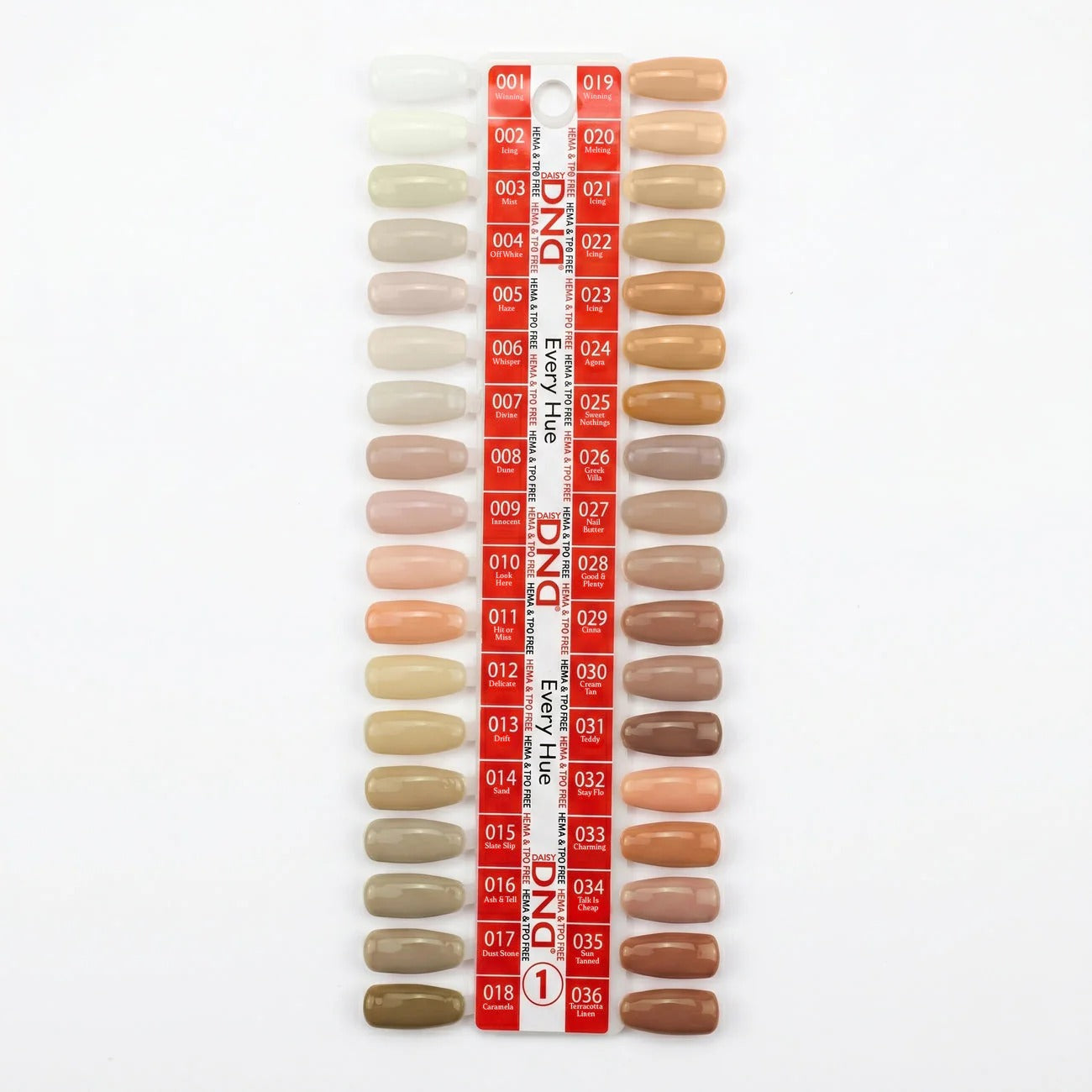 DND Duo Matching Color (HEMA/TPO Free) - 36 Colors Board 1 - Every Hue (#001 - #036) w/ 1 Color Chart