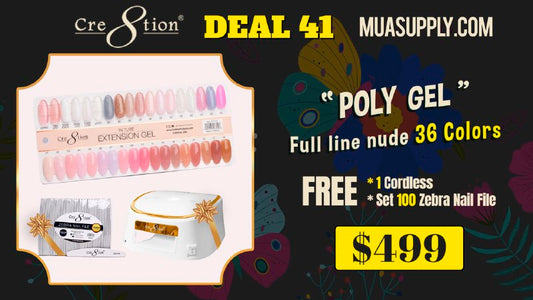 Deal 41 by Cre8tion: POLY GEL Full line nude 36 Colors FREE - 1 cordless and Set 100 Zebra nail file